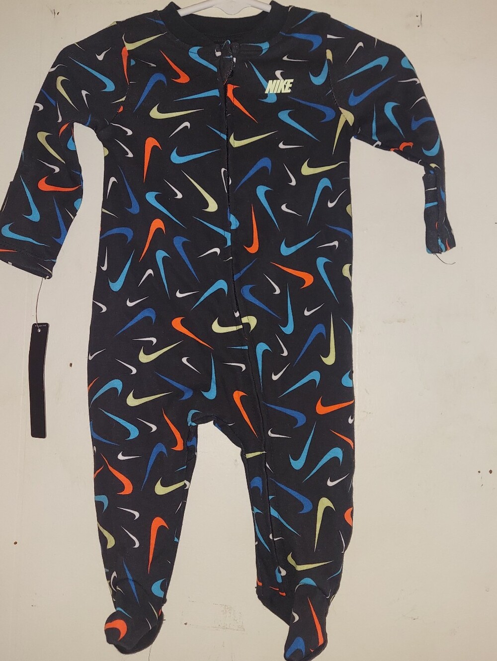 Nike Black Footed One-Piece with Multi Swoosh Print